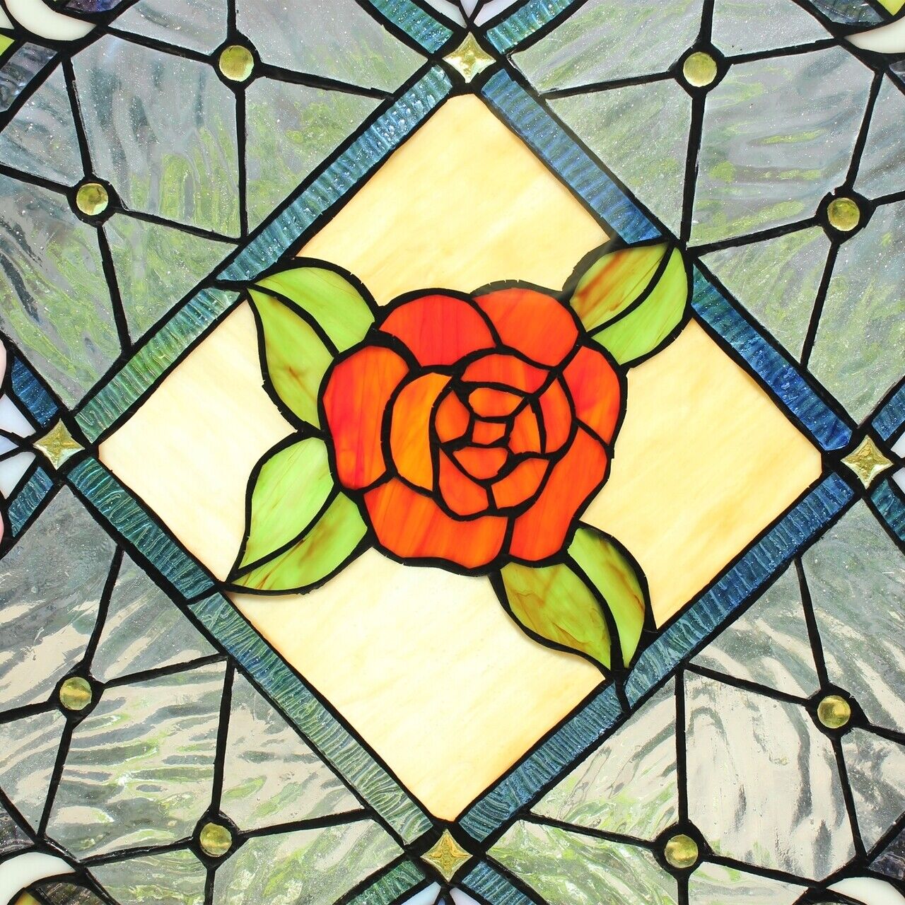 Antique Vintage Style 23" Round Stained Glass Window Hanging Panel Suncatcher