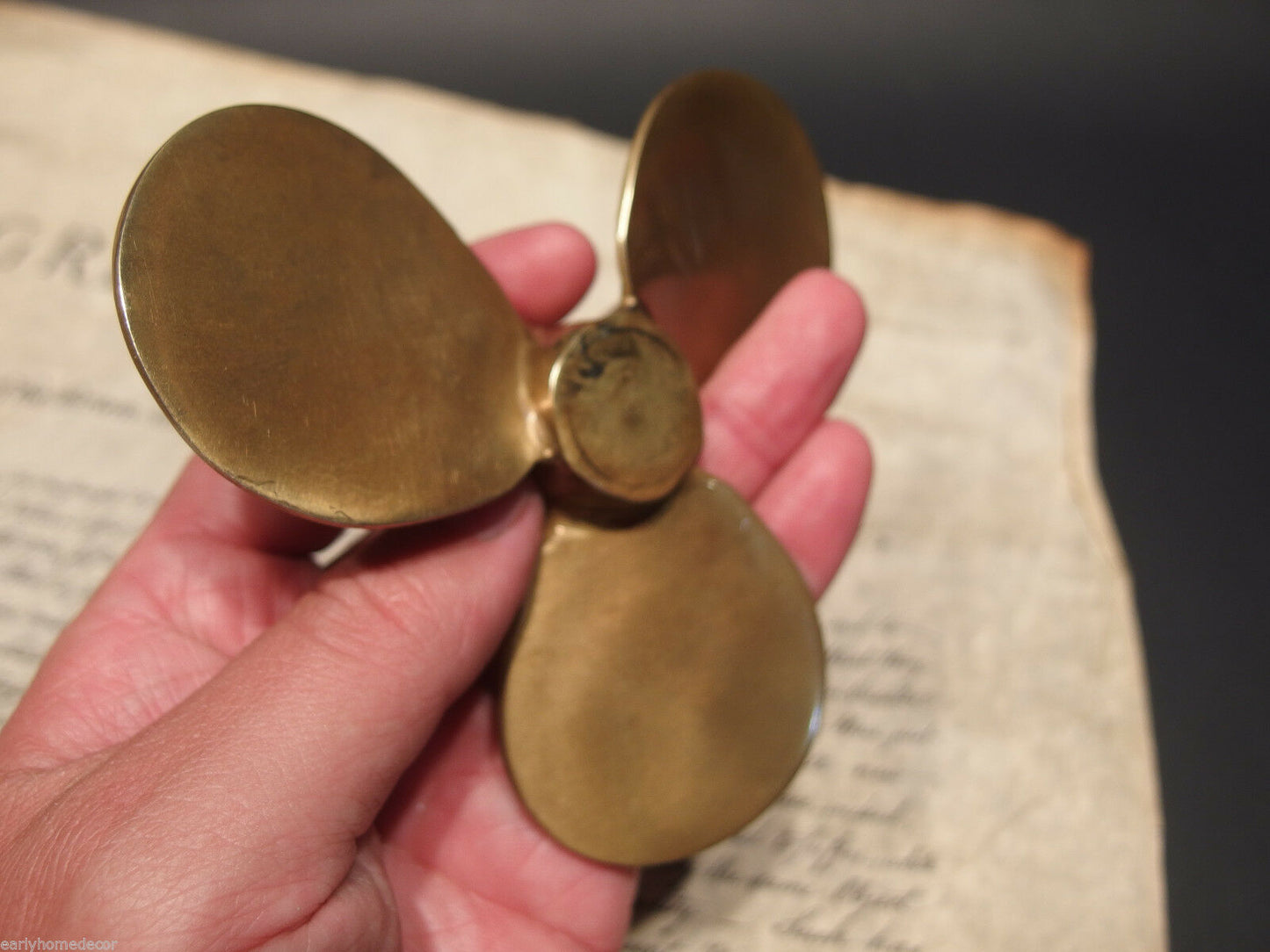 Vintage Antique Style Brass Nautical Boat Propeller Paperweight Desk Figure - Early Home Decor