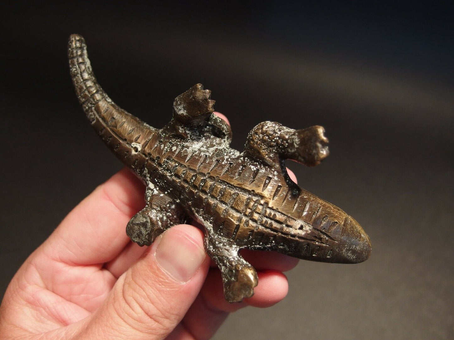 5" Vintage Antique Style Brass Gator Alligator Paperweight Desk Figure - Early Home Decor