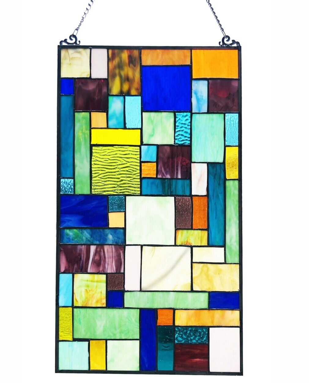 23" Geometric Stained Glass Window Hanging Panel Suncatcher