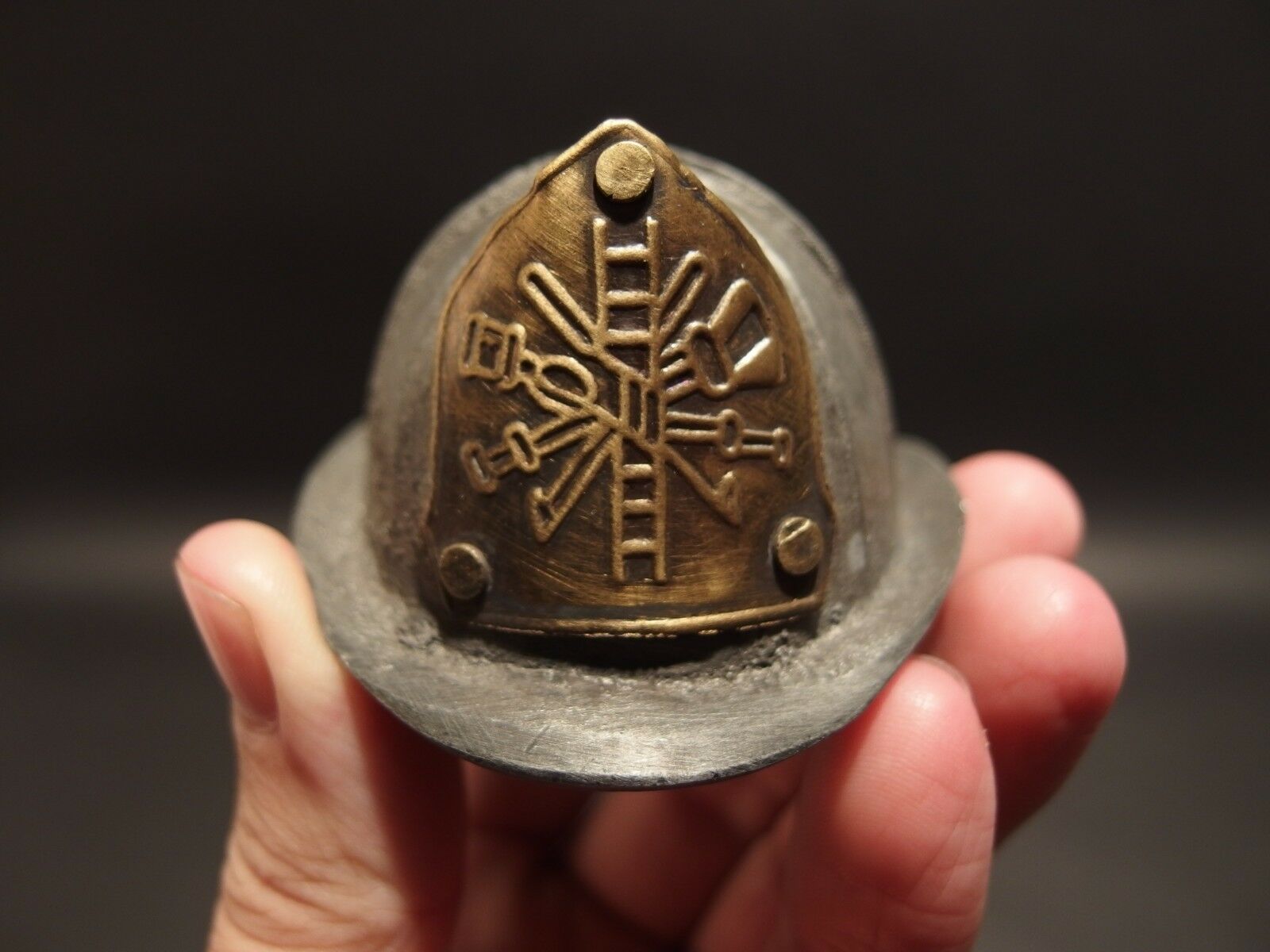 Antique Vintage Style Miniature Fireman Fire Helmet Fighter Bottle Cap Opener - Early Home Decor