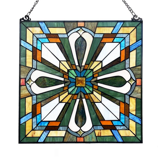 20" Square Panel Stained Glass Window Hanging Panel Suncatcher