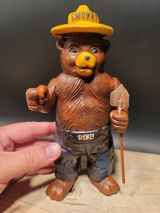 Antique Vintage Style Cast Iron Smokey The Bear Coin Bank