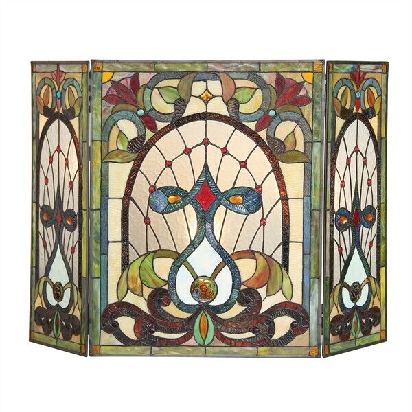 44" Folding Stained Glass Fireplace Screen