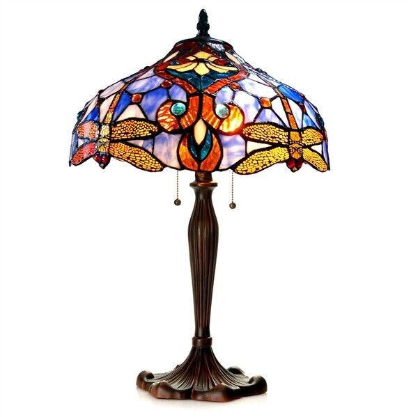 24" Blue Stained Glass Dragonfly Table Lamp
