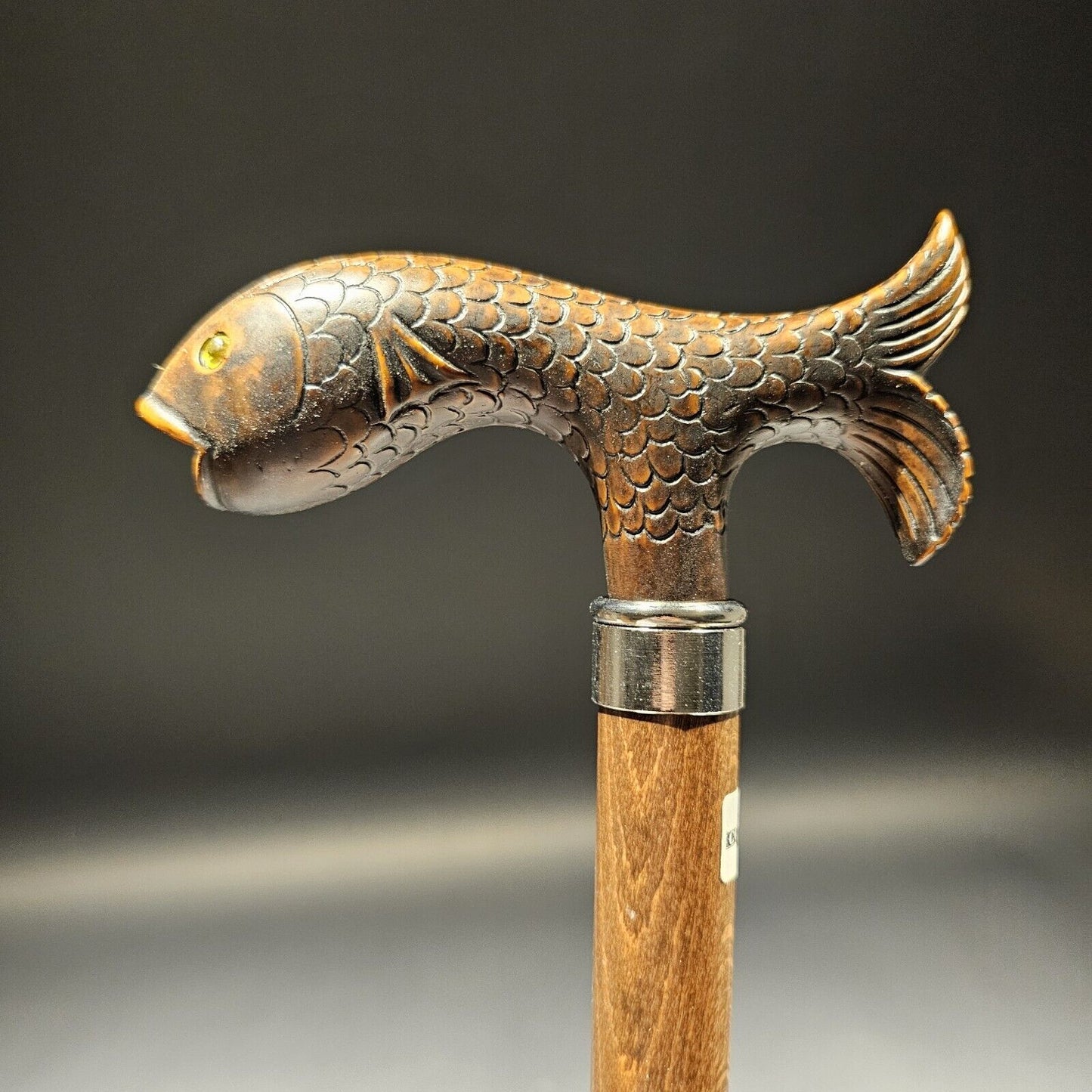 36" Italian Antique Style Trout Head Walking Stick Cane