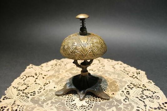 Antique Vintage Style Victorian Brass Iron Hotel Front Desk Service Bell - Early Home Decor