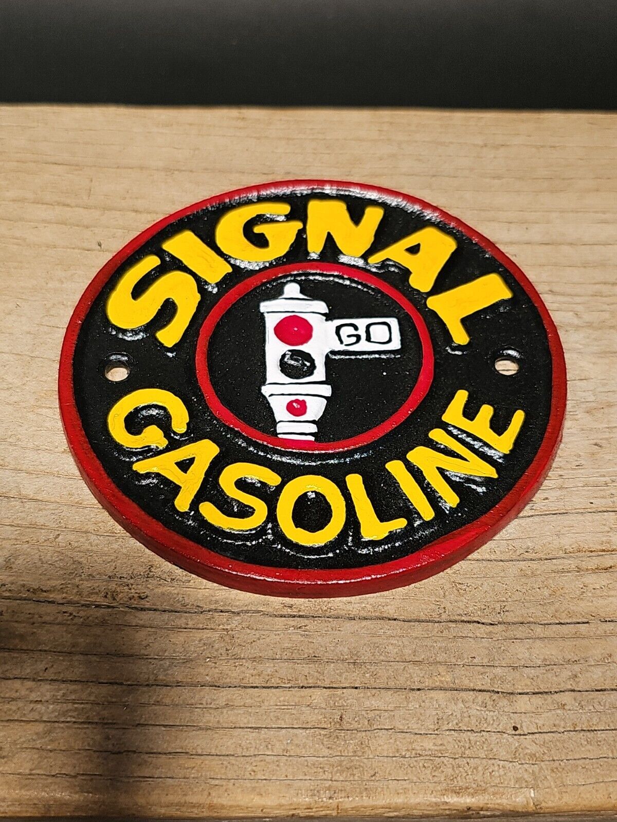 Antique Vintage Style Cast Iron Signal Gasoline Gas Oil Sign Plaque