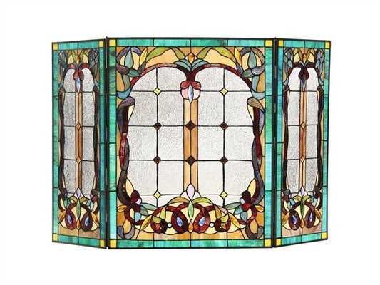 44" Folding Stained Glass Fireplace Screen