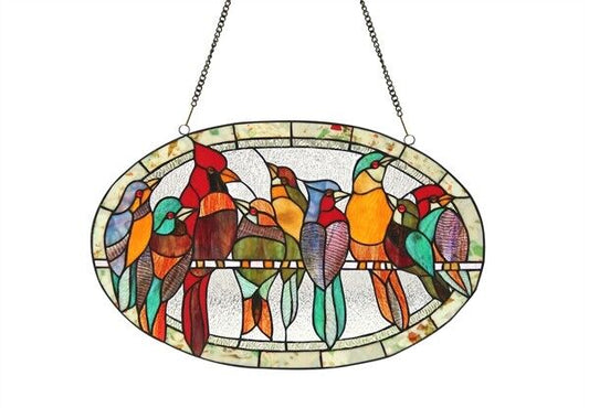 23.4 " Bird Stained Glass Window Hanging Panel Suncatcher