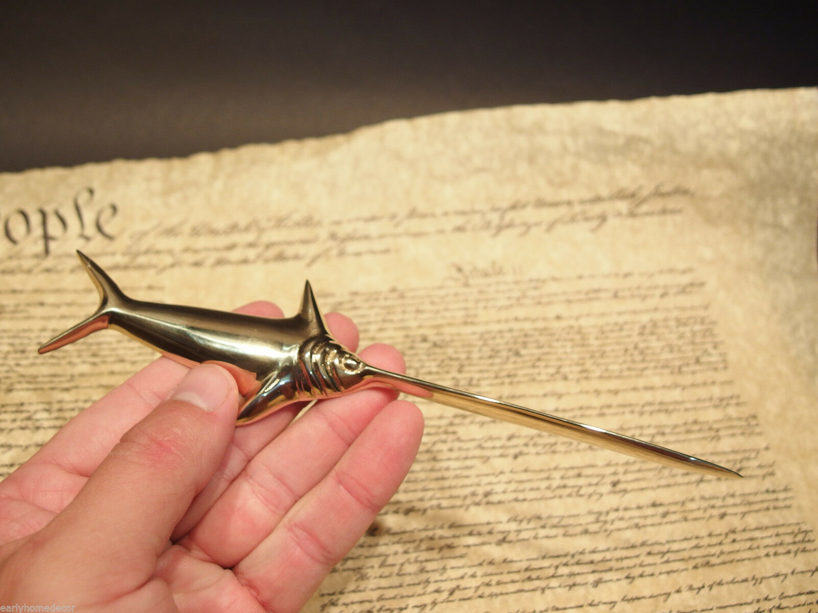 Vintage Antique Style Brass Nautical Swordfish letter opener Fishing Fish Desk - Early Home Decor