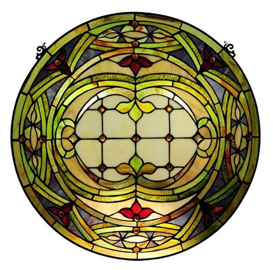 Antique  Style 24" Round Stained Glass Window Hanging Panel Suncatcher