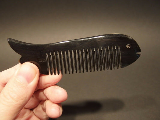 Antique Style Natural Black Horn, Fish shaped Small Beard Comb anti static - Early Home Decor