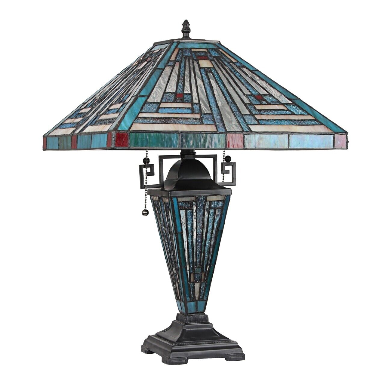 23" 3 light Antique Vintage Style Stained Glass Mission Table Lamp