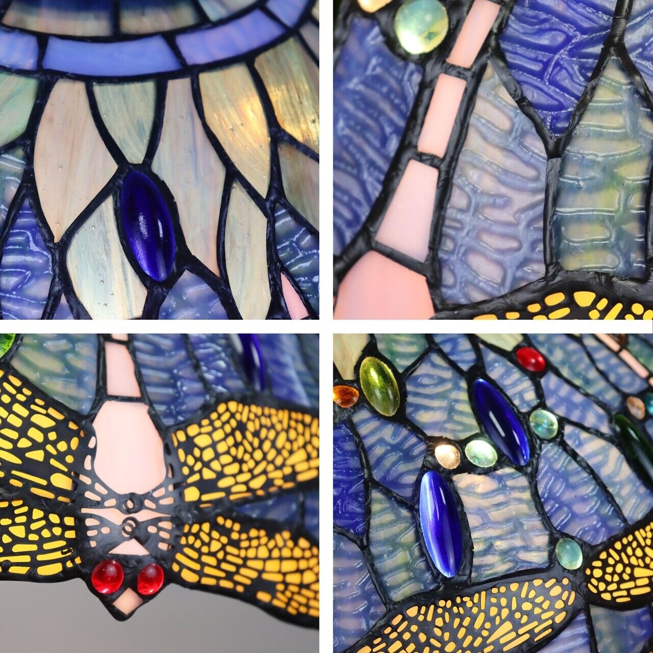 18" Stained Glass Blue Dragonfly Pendant Swag Ceiling Light