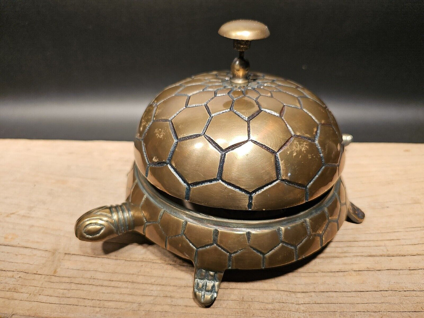 7" Large Antique Vintage Style Brass Turtle Table or Floor Desk Bell