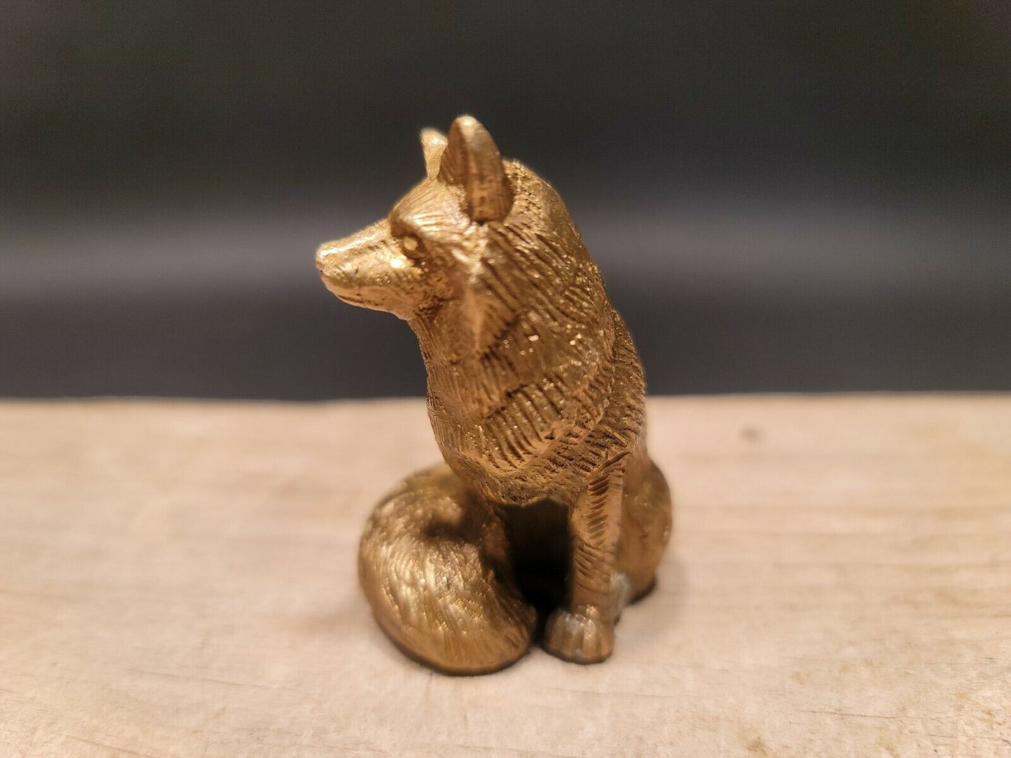 Vintage Antique Style Brass Fox Paperweight Desk Statue