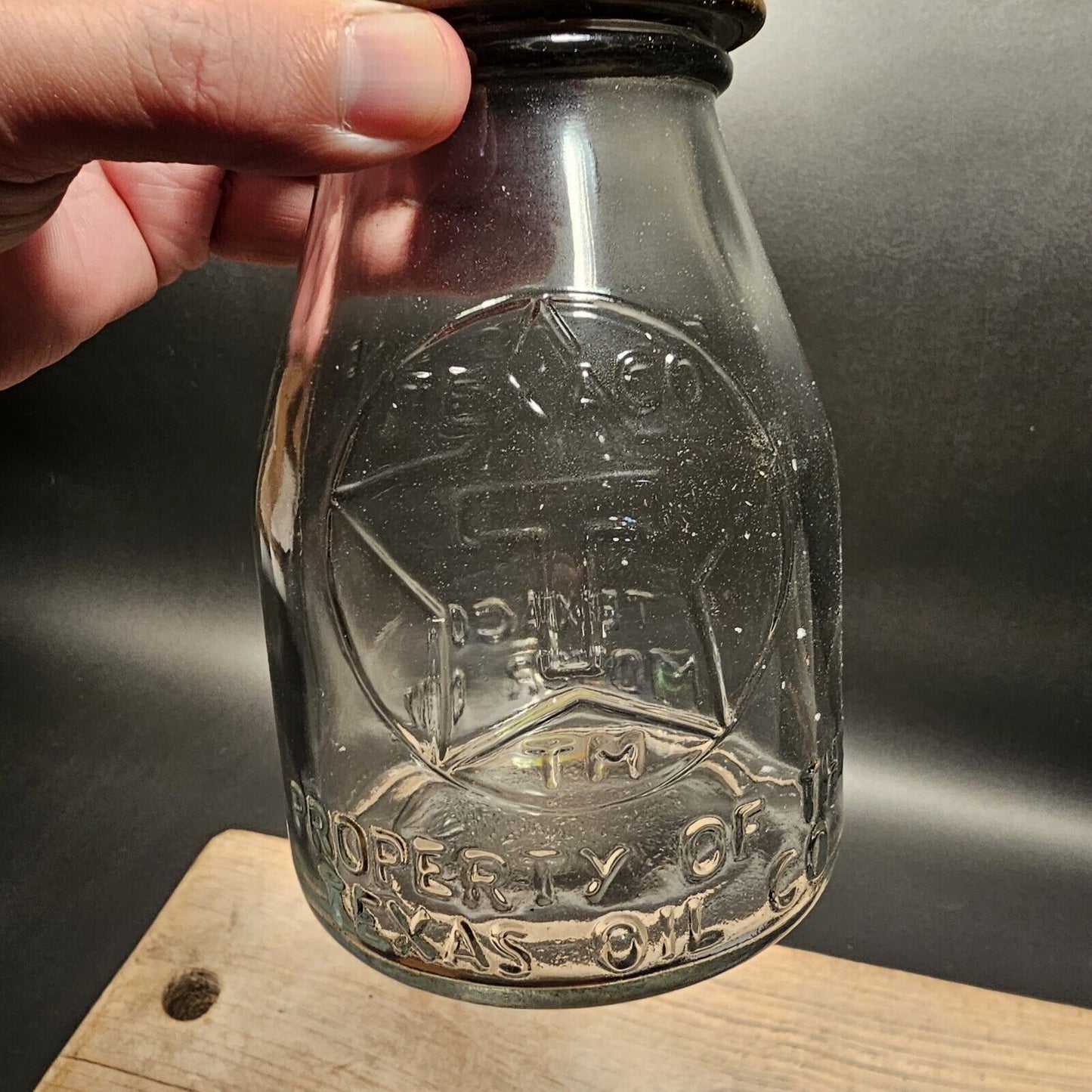 Vintage Style Texaco Glass Oil Bottle w Spout