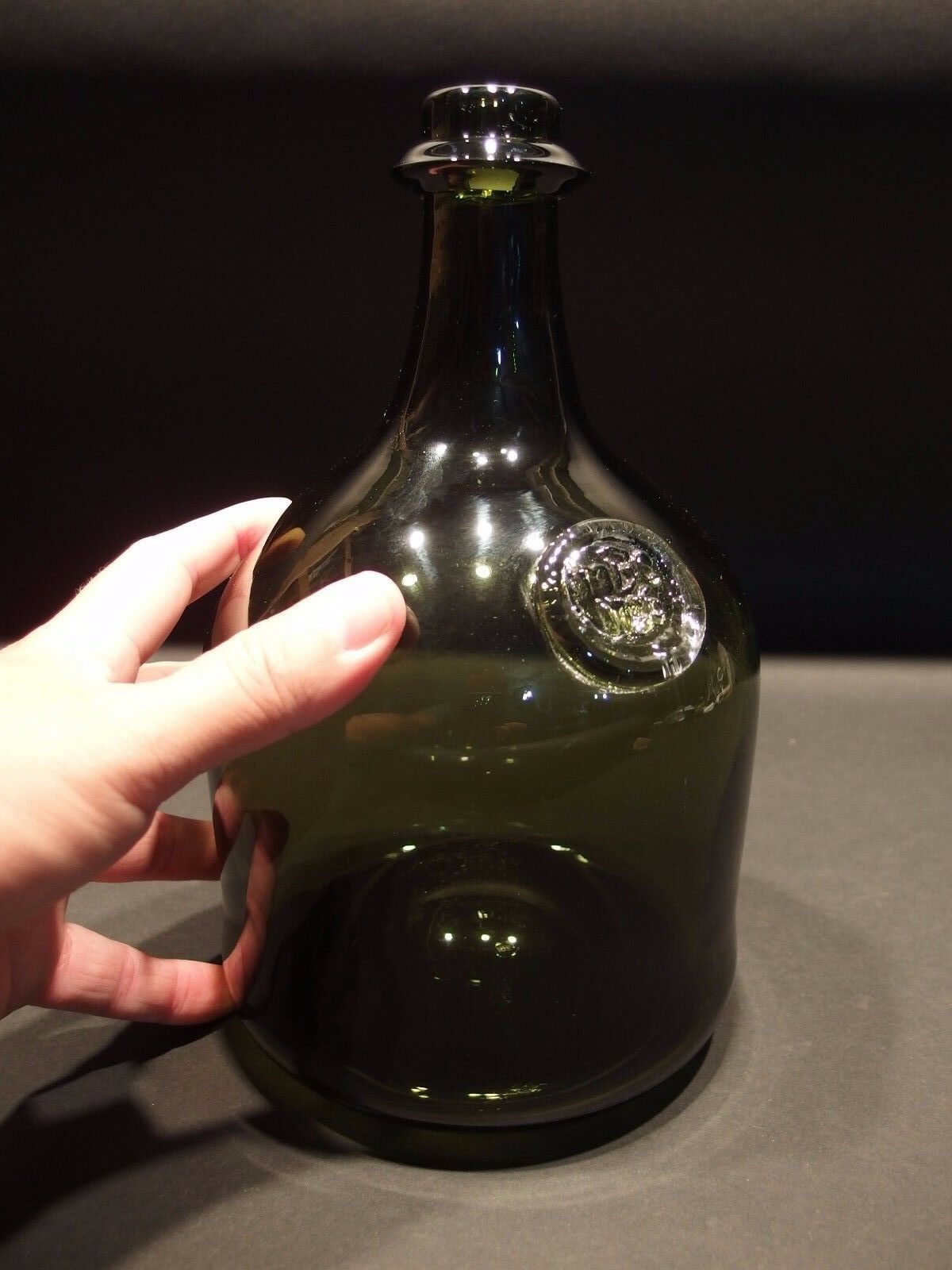 10" Antique Vintage Style Black Glass Blown Mallet Onion Wine Bottle Green - Early Home Decor