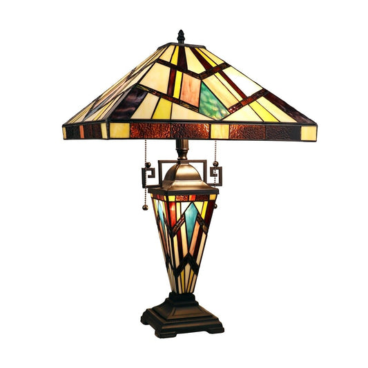 24" 3 light Antique Vintage Style Stained Glass Mission Table Lamp