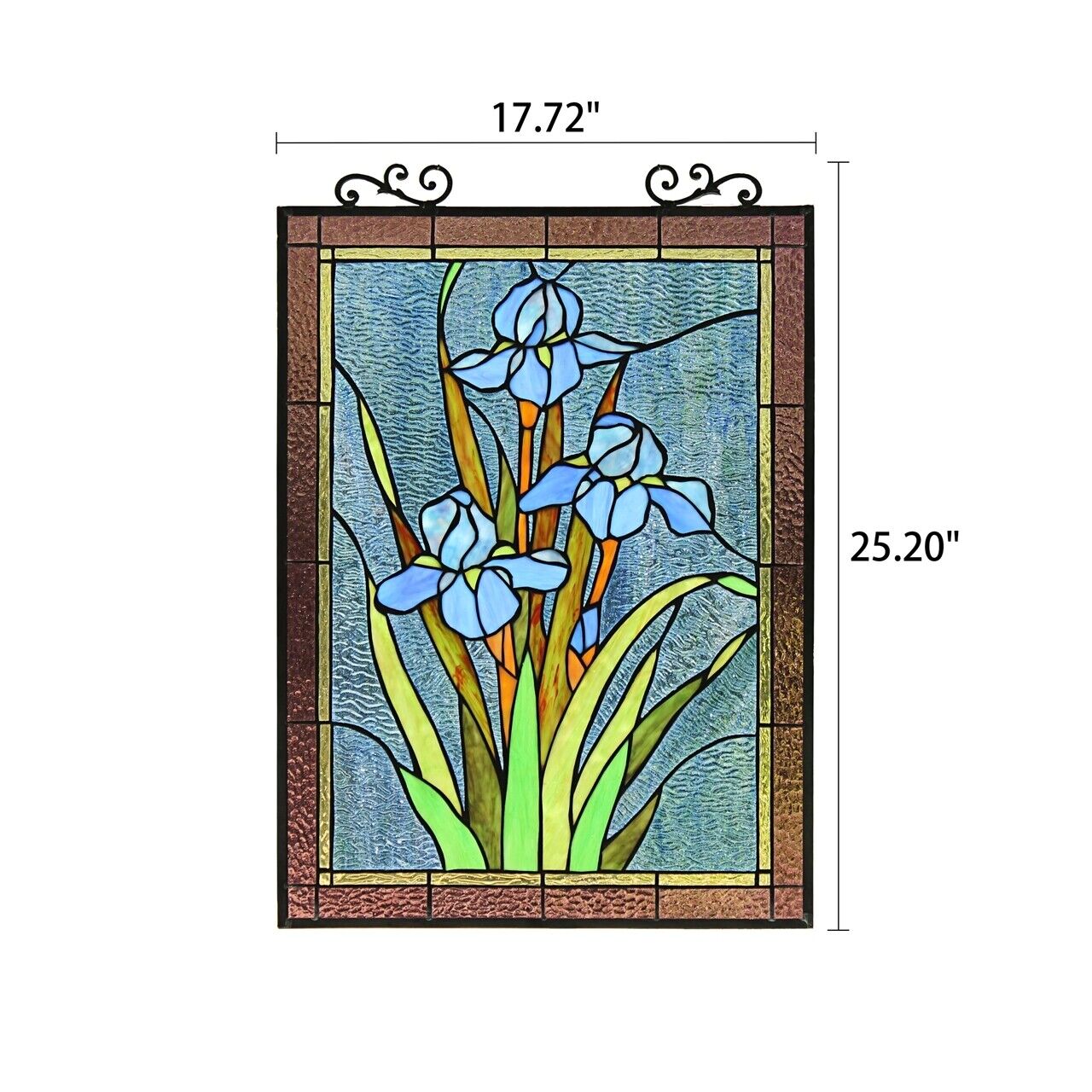 Antique Vintage Style 25" Iris Stained Glass Window Hanging Panel Suncatcher