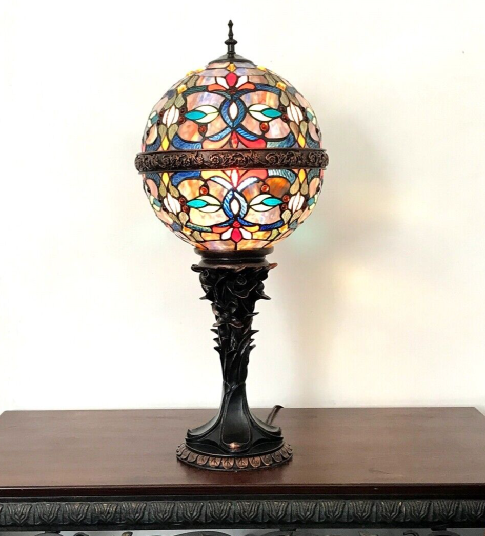 27" Antique Vintage Style Stained Glass Accent Table Lamp