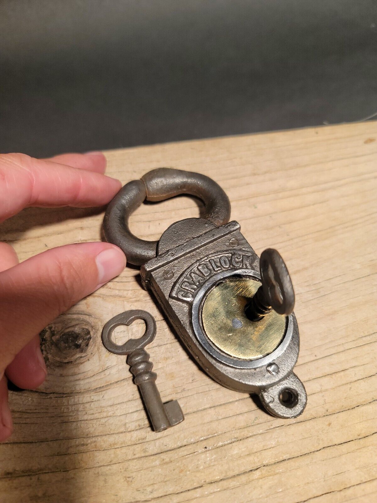 Antique Vintage Style Wrought Iron Trunk Chest Box Crab Lock Key Padlock