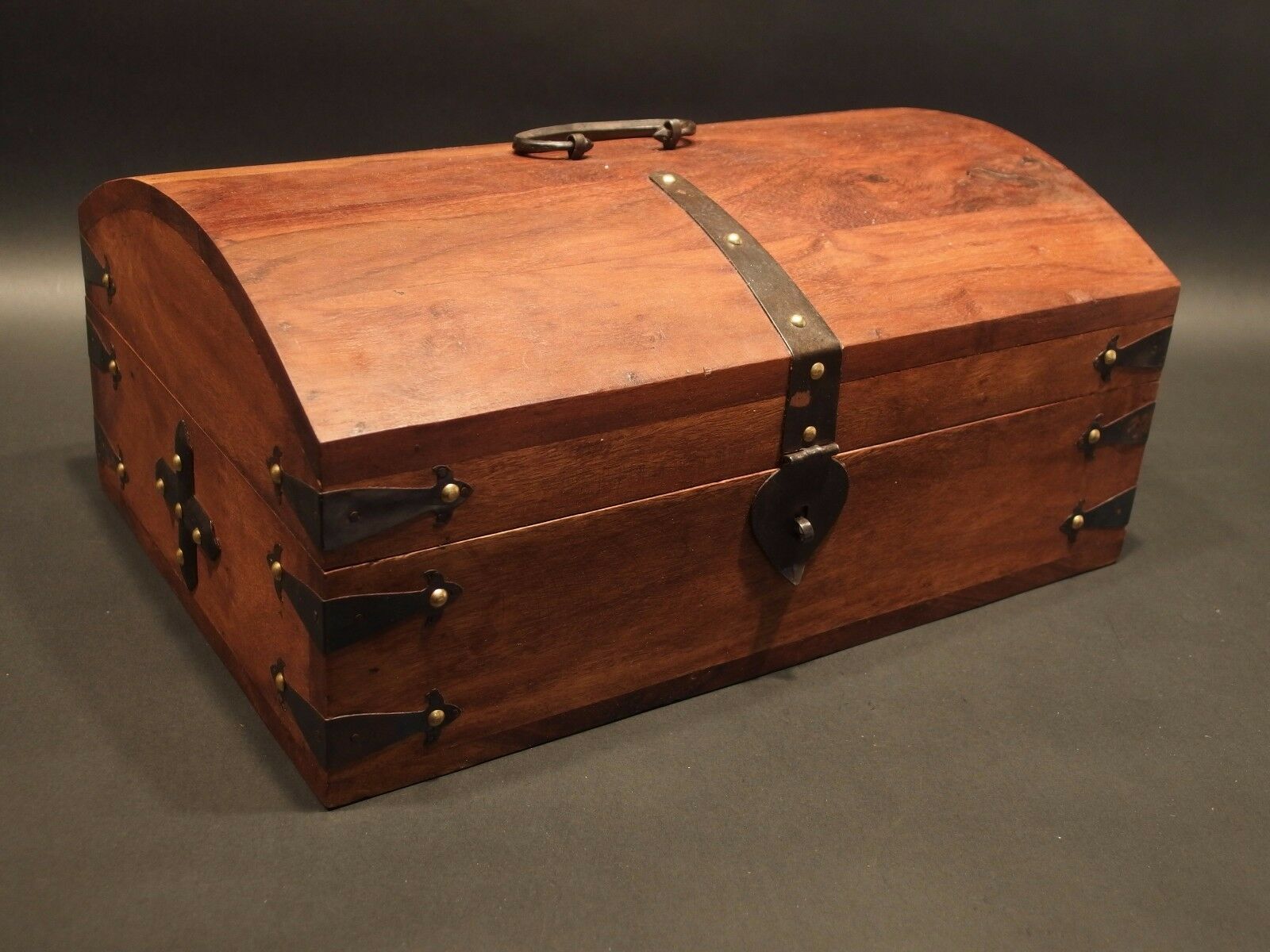 Antique Vintage Style Dome Top Document Travel Writing Wood Desk Trunk Box HEAVY - Early Home Decor