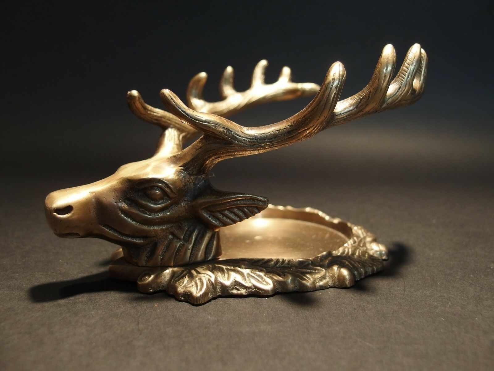 Antique Style Brass Elk Deer Stag Pen Inkwell Holder Desk Stand - Early Home Decor