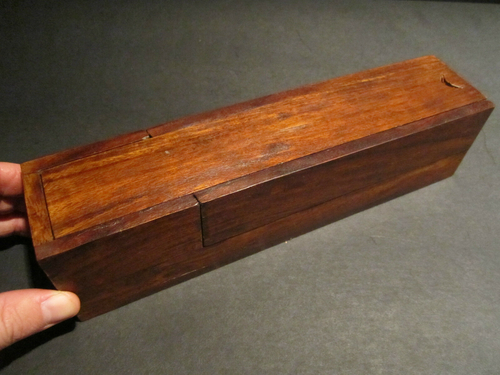 Antique Style Wood Slide Lid Swing Open Writing Box Campaign Inkwell w Dip Pen - Early Home Decor