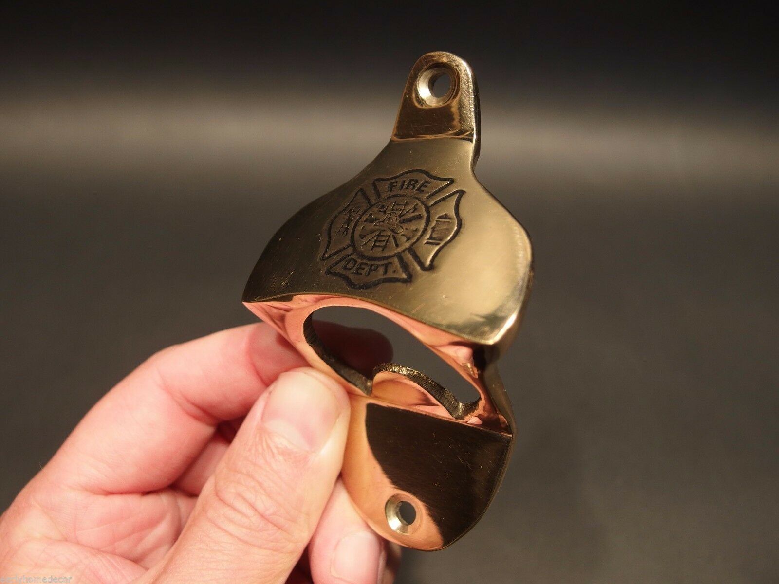 Antique Vintage Style Brass Fireman Fire Fighter Wall Mount Bottle Cap Opener - Early Home Decor