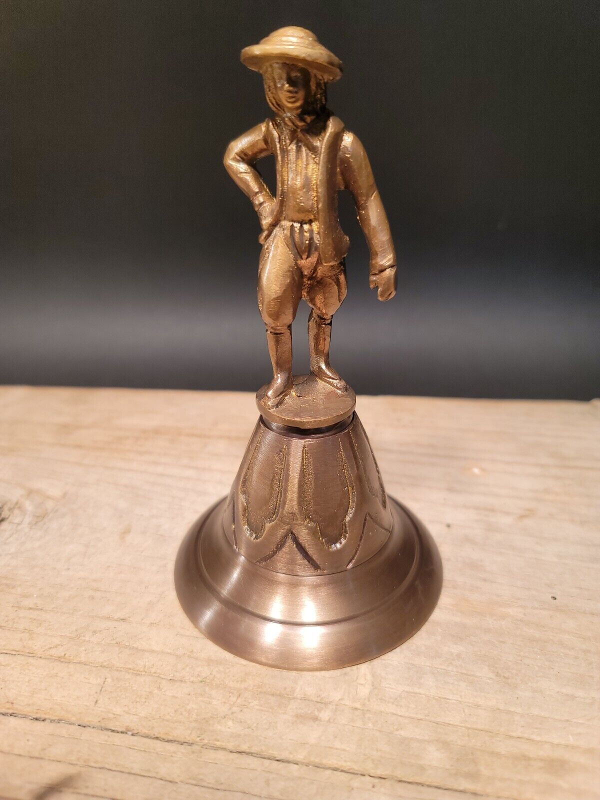 5 3/4" Antique Vintage Style Colonial Man Brass Hand or Table Bell