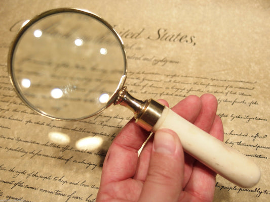 Antique Style 3" Brass Bone Handle Magnifying glass Desk Magnifier - Early Home Decor