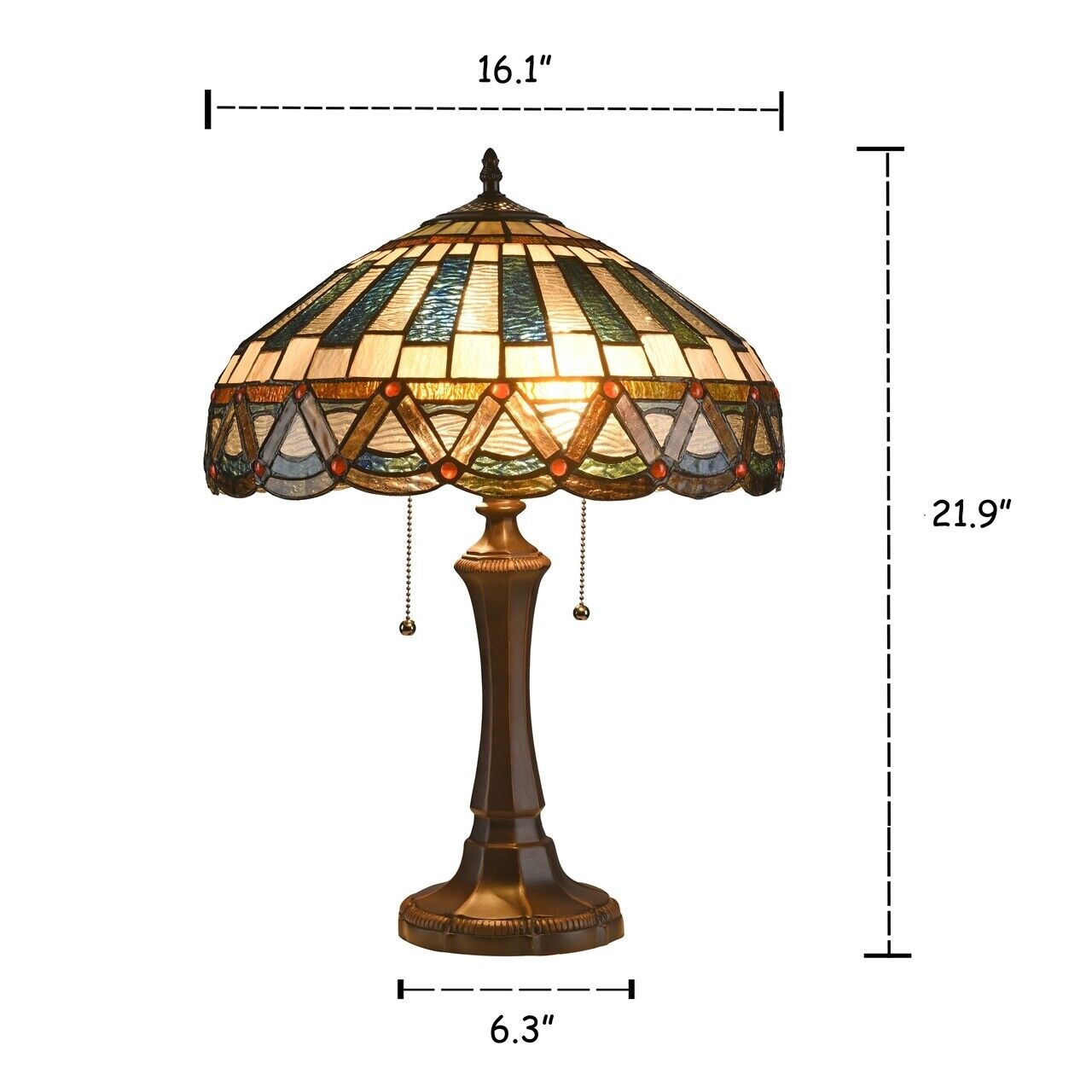 21.9" Antique Style Stained Glass Table Lamp 16.1" Shade