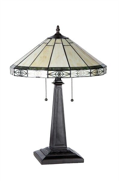 22.6" 2 Light Pull Chain Stained Glass Mission Table Lamp