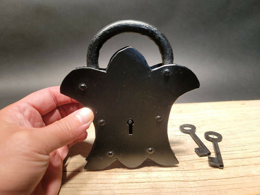 Antique Vintage Style Cast Iron Padlock Lock & Key