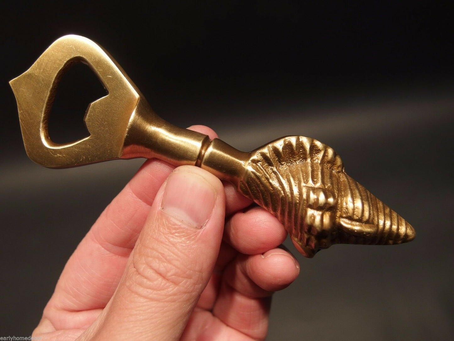 Vintage Antique Style Brass Fishing Conch Shell Beer Soda Bottle Cap Opener - Early Home Decor