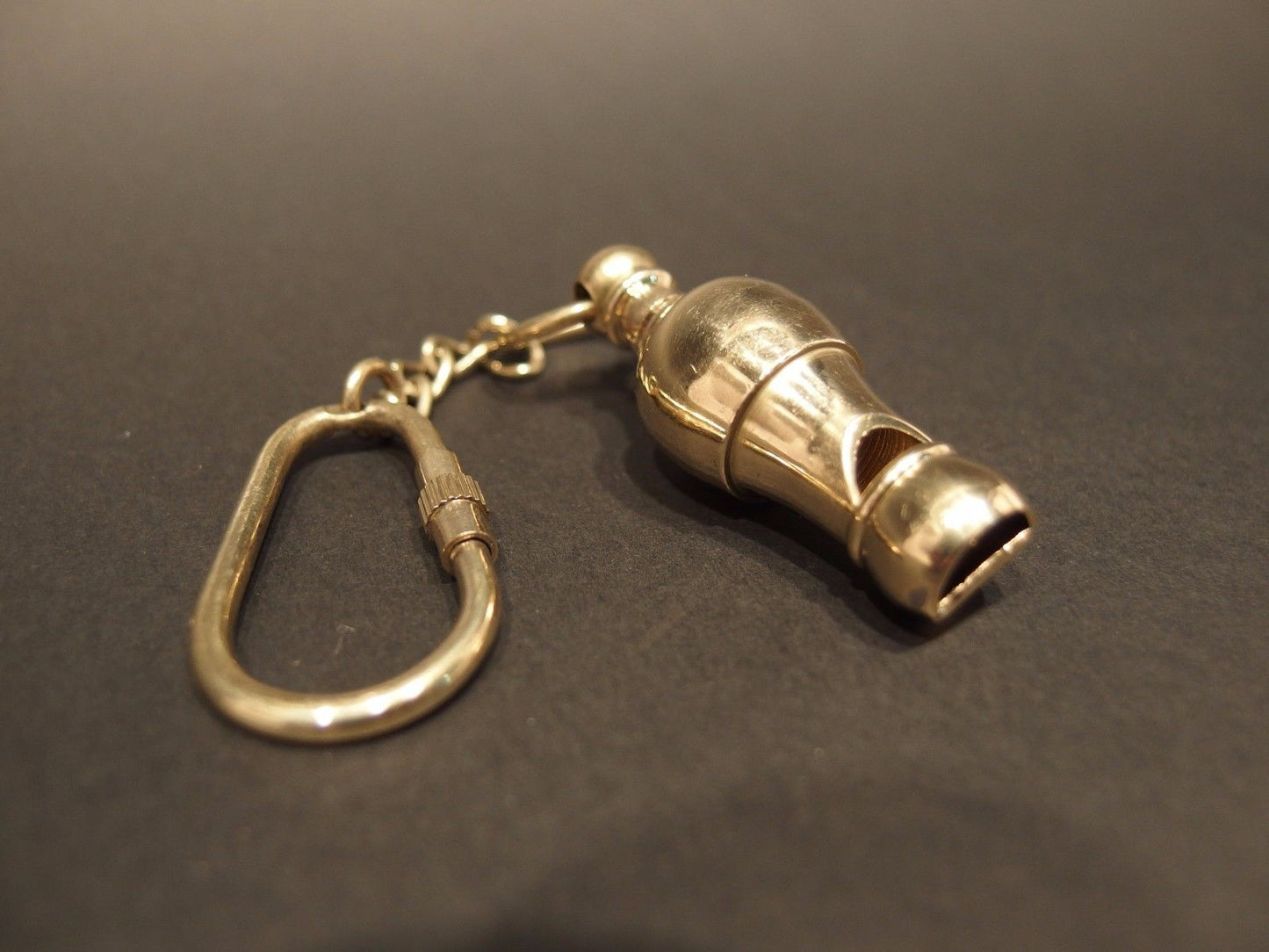 Vintage Antique Victorian Style, Gold Brass Pear Shape Whistle Pendant Key chain - Early Home Decor