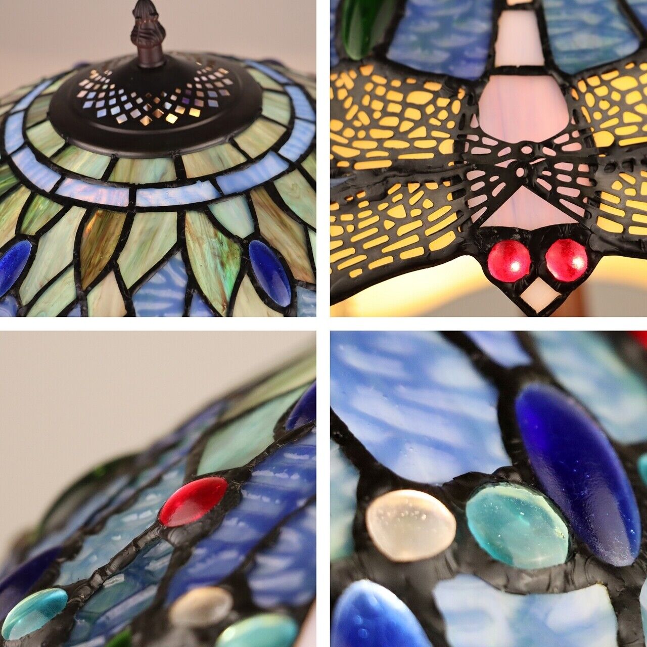 21" Blue Stained Glass Dragonfly Table Lamp