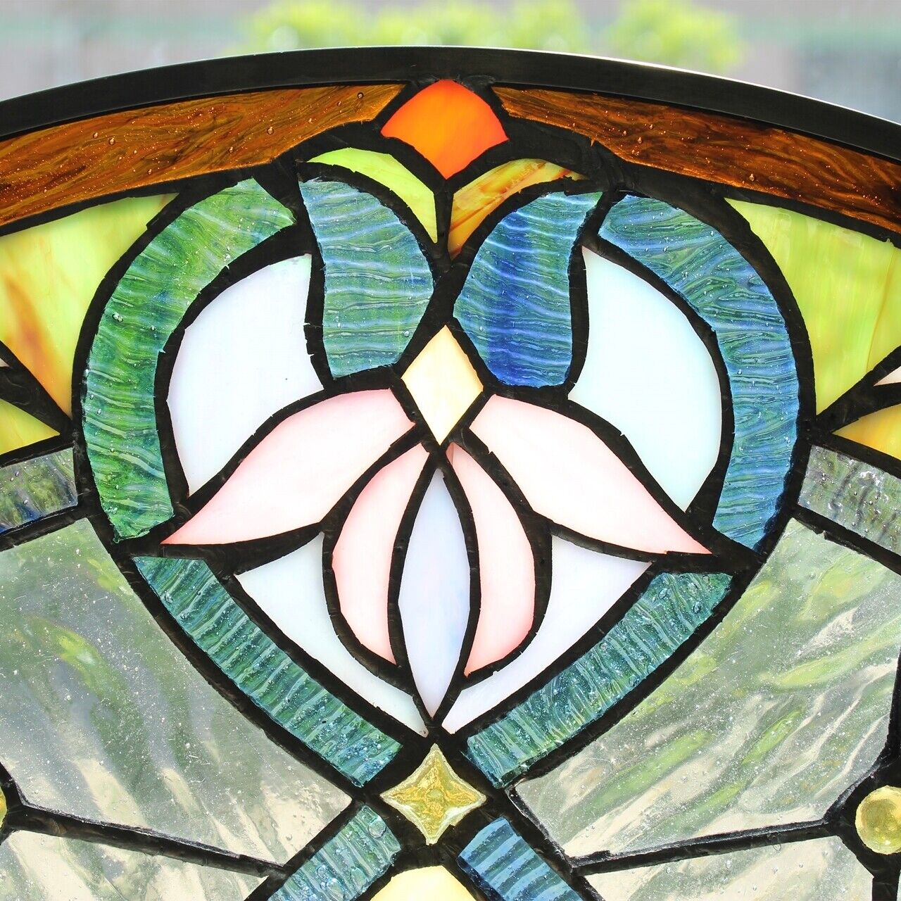 Antique Vintage Style 23" Round Stained Glass Window Hanging Panel Suncatcher