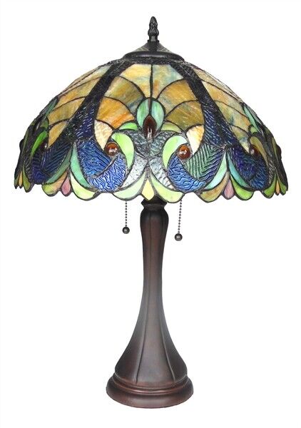 22" Antique Style Stained Glass Pull chain Table Lamp