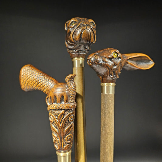 Lot of 3-36" Antique Style Figural Walking Stick Cane