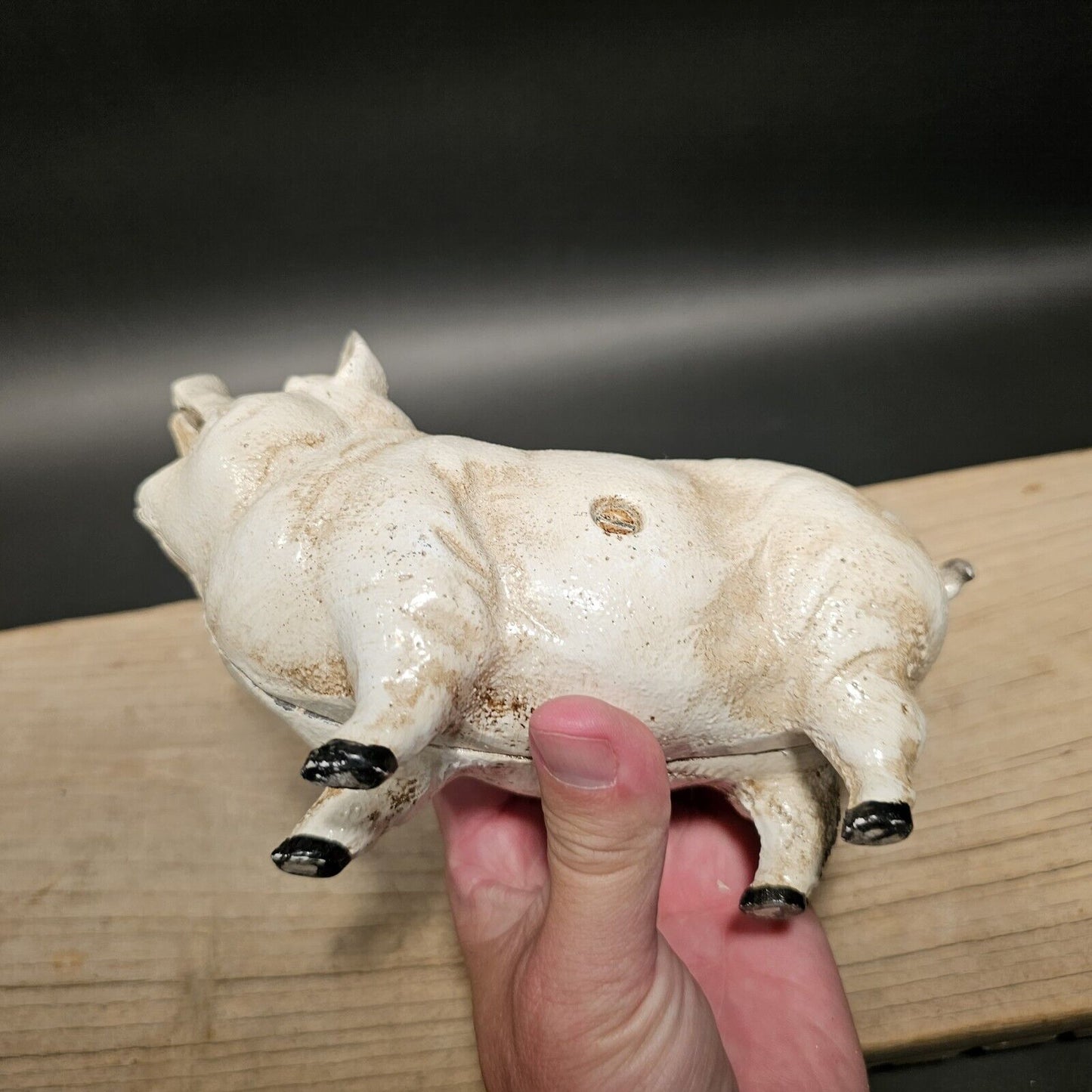 7 1/2" Antique Vintage Style Cast Iron Pig Mechanical Coin Bank