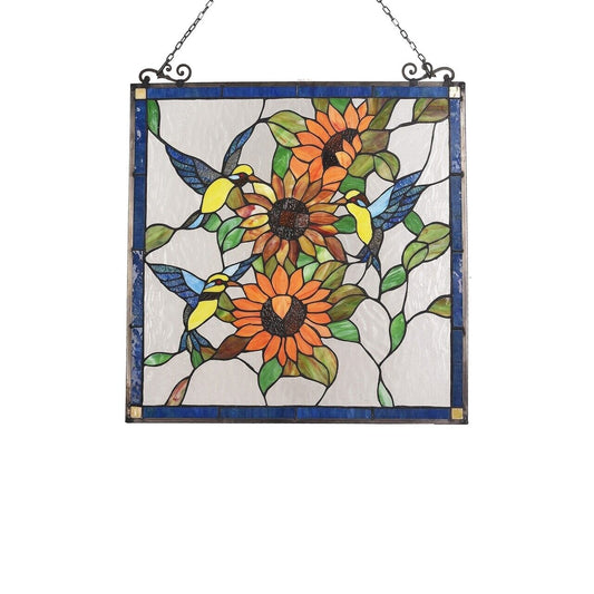 26" Hummingbird Stained Glass Window Hanging Panel Suncatcher