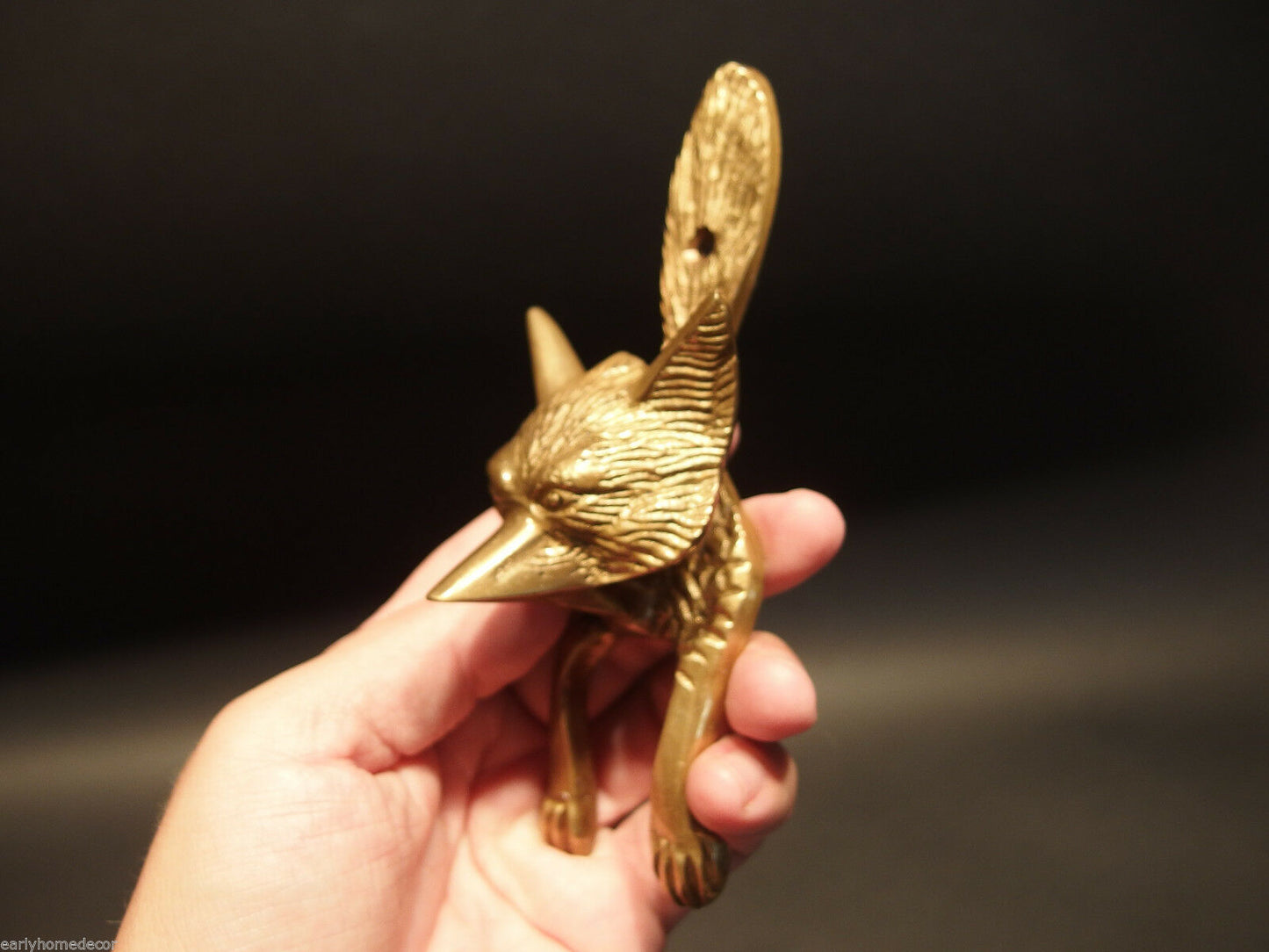 Antique Vintage Style SOLID BRASS FOX Head DOOR KNOCKER Hardware - Early Home Decor