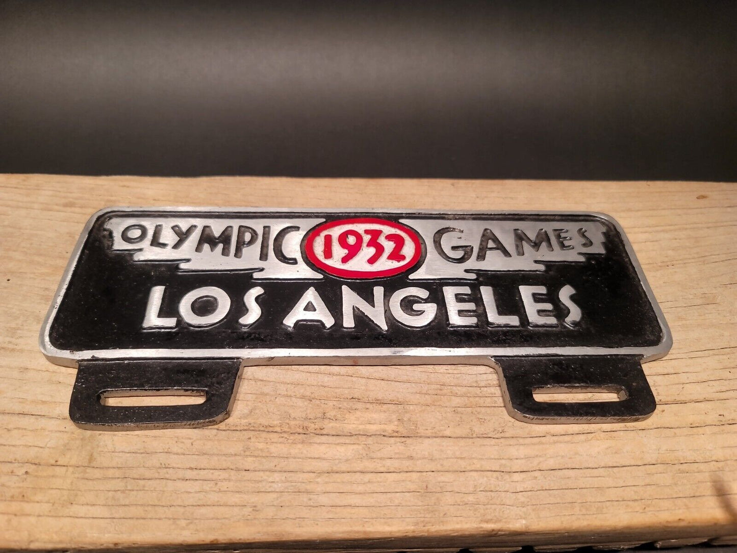 Antique Vintage Style Aluminum Olympic Games 1932 License Plate Fob Topper