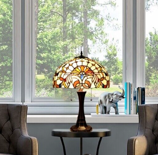 22.8" Antique Vintage Style Stained Glass Table Lamp