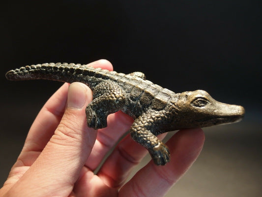 5" Vintage Antique Style Brass Gator Alligator Paperweight Desk Figure - Early Home Decor