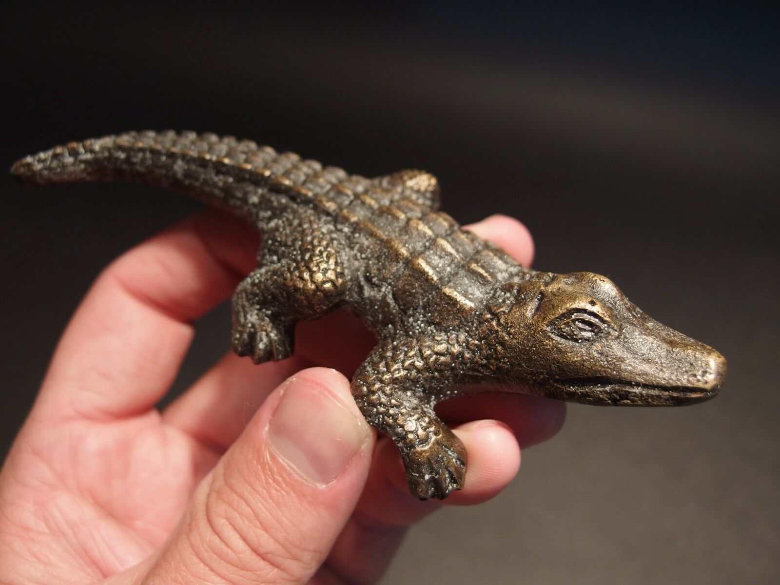 5" Vintage Antique Style Brass Gator Alligator Paperweight Desk Figure - Early Home Decor