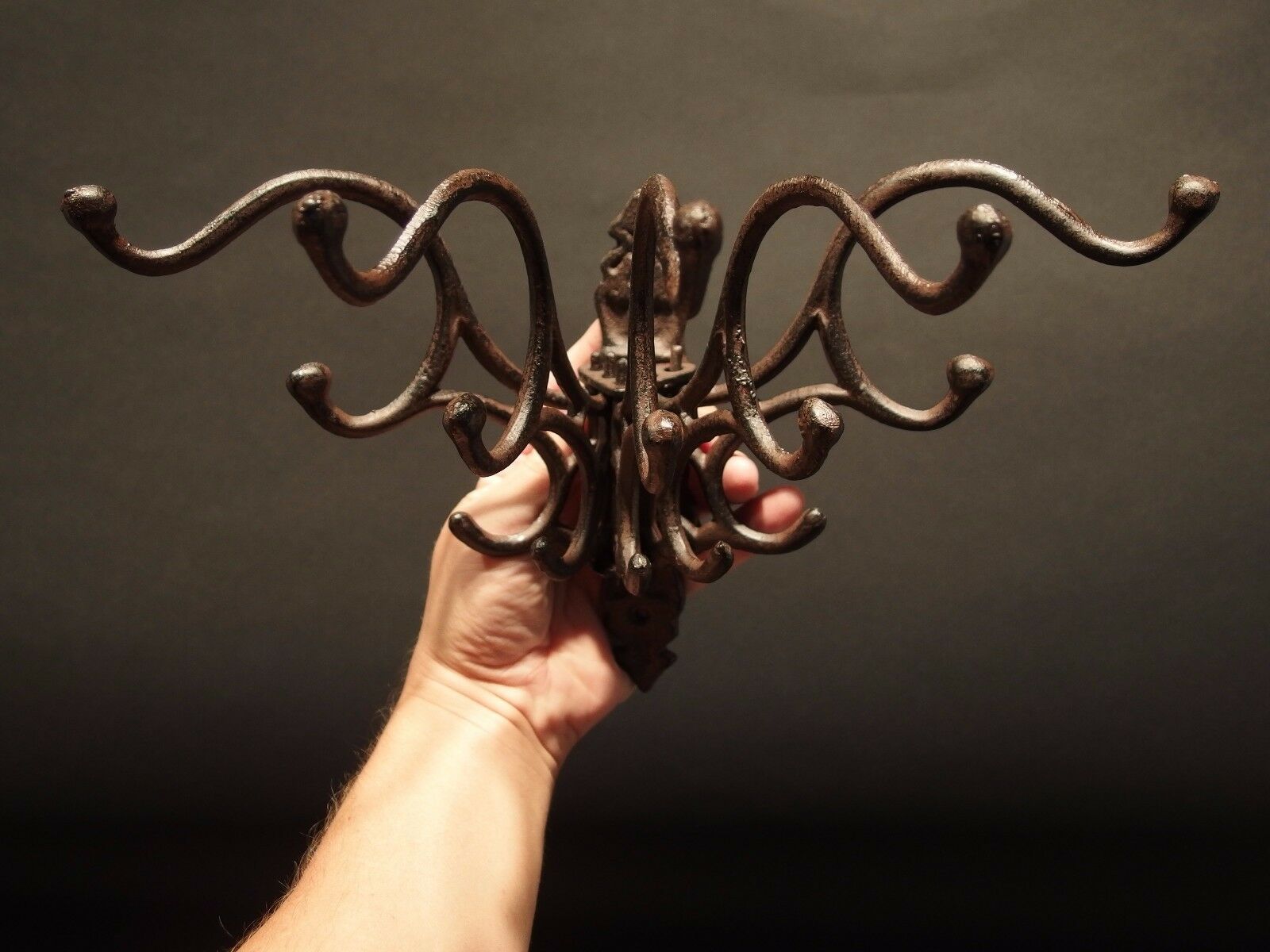 Antique Vintage Style Wall Hook Swivel Folding Coat Hanger Hardware Rust Finish - Early Home Decor